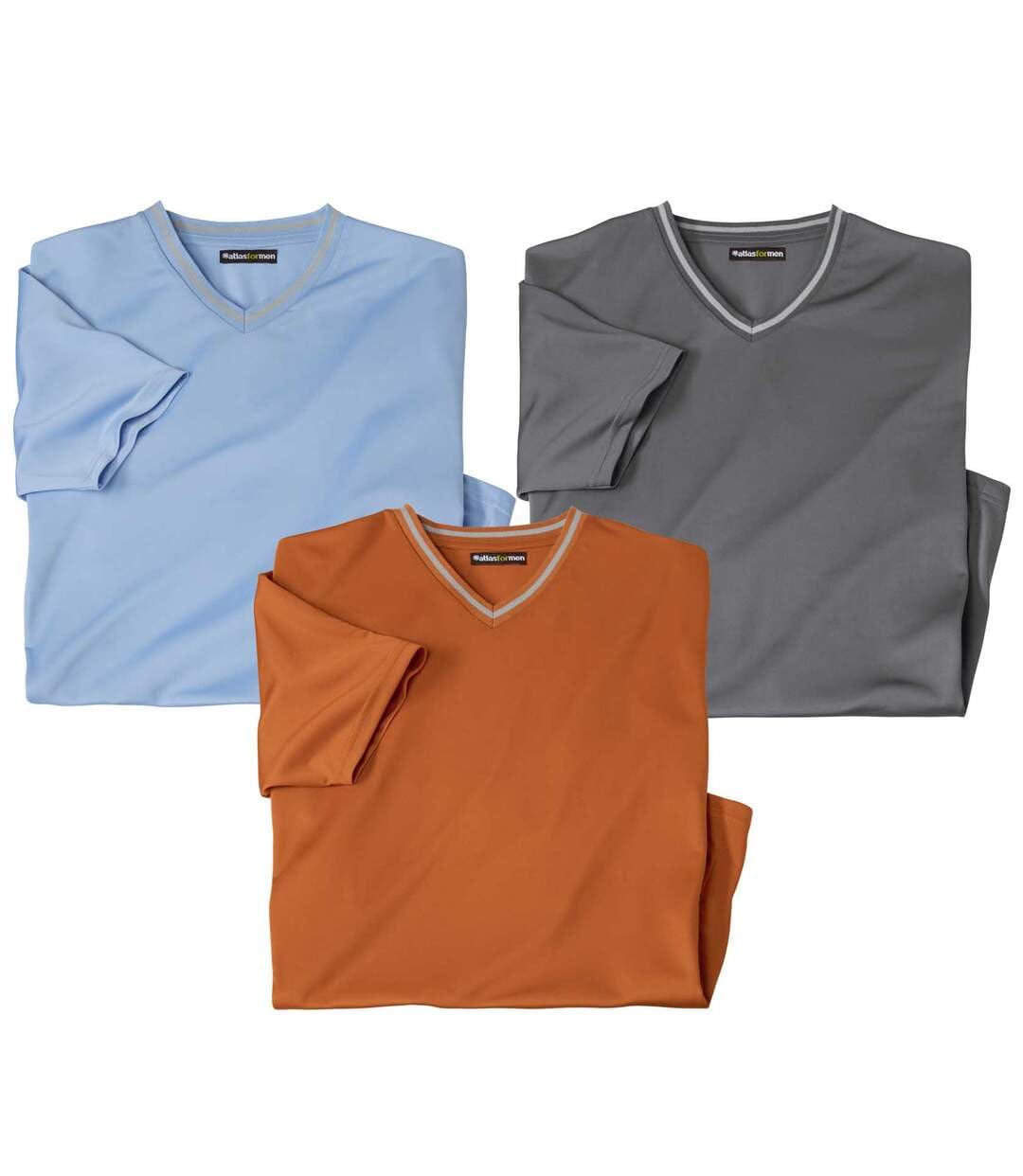 ATLAS FOR MEN Lote de 3 Camisetas para Hombre - Cuello en V - Mangas Cortas - Disponible en Tallas Grandes
