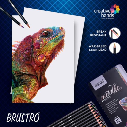 Image of BRUSTRO Artist Metallic Colour Pencil Set of 12 Shades, 3.3mm lead | Wax-based, Ergonommic, Break Resistant, Easy Blending, Non-toxic Colors, Ideal for Fine Art and Craft.