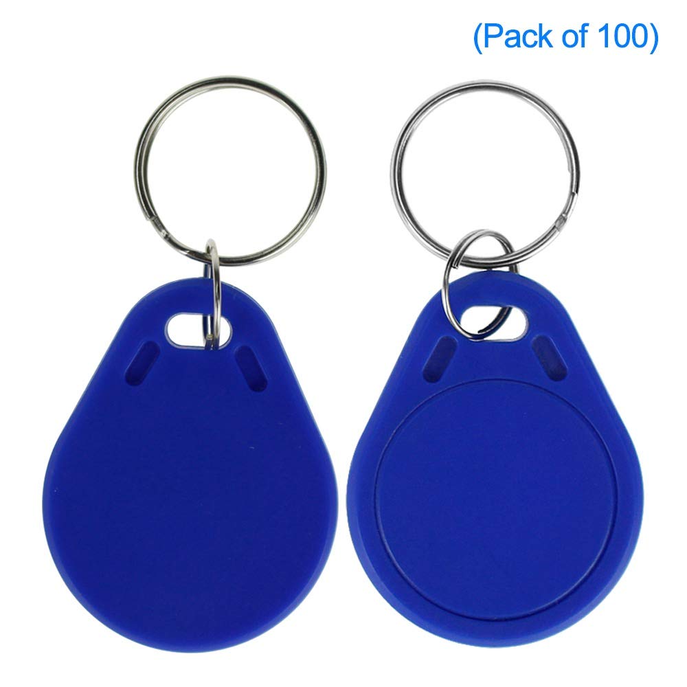 LIBO Porte-clés RFID NFC Smart Key Tag Carte RFID contrôle d'accès Keyfobs Proximity 13,56 MHz MF Classic 1k IC S50 Jeton Lecture Seulement (100, Bleu)