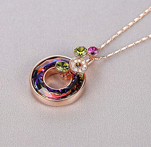 Mother's Day Gifts Round Bubble Necklace Made with Austrian Crystals, Rainbow Stone, Silver-Tone or Rose Gold Plated, 18”+2”Chain2