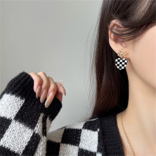 MALOYANVE Checkered Flag Earrings for Women Unique Cute Black White Striped Checkerboard Heart Geometric Dangle Drop Plaid Earrings Statement Minimalist Jewelry Gifts2