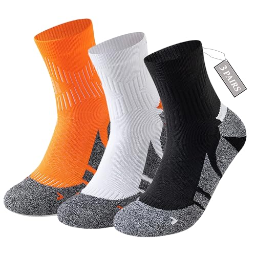 YWSLRC Athletic Ankle Socks for Men & Women, Moisture Wicking Cushioned Compression Sports Socks for Running Tennis Basketball, 3 Pairs