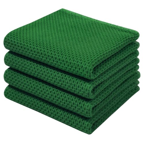 Image of Homaxy 100% Cotton Waffle Weave Kitchen Dish Towels 4-Pack, Forest | 13 x 28 Inches, Ultra Soft Absorbent Dish Towels, Quick Drying Cleaning Towels