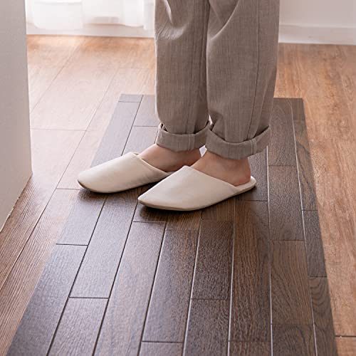 萩原 クッションフロア キッチンマット (約45×120cm,木目ダーク) 水拭きできる 防炎 抗菌 防カビ 滑り止め付き カットOK