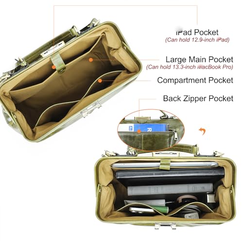 Image of CONTACTS Doctor Bag Purse for Women Luxury Leather Handbag with Lock Shoulder Bag Vintage Top Handle Bag