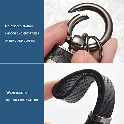 Nicyop Carbon Fiber Car Keychain,Microfiber Leather Car Key Fob,Universal Key Chains For Men And Women,360° Rotatable,Car Accessories Key Ring、Anti-Lost D-Ring、Buckle (Black) #TOP5