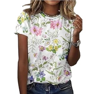 Floral Plants T Shirt for Women Wildflower Graphic Tees Plant Lover Shirts Short Sleeve Casual Basic Tops