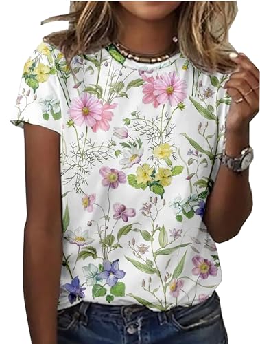 Floral Plants T Shirt for Women Wildflower Graphic Tees Plant Lover Shirts Short Sleeve Casual Basic Tops