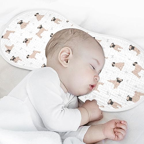 Image of Muslin Baby Burp Cloths, Cute Pug Puppy Dogs Muslin Baby Rags Comfy Soft Absorbent in for Newborn Boys and Girls 4 Piece 22 x 11 Inch