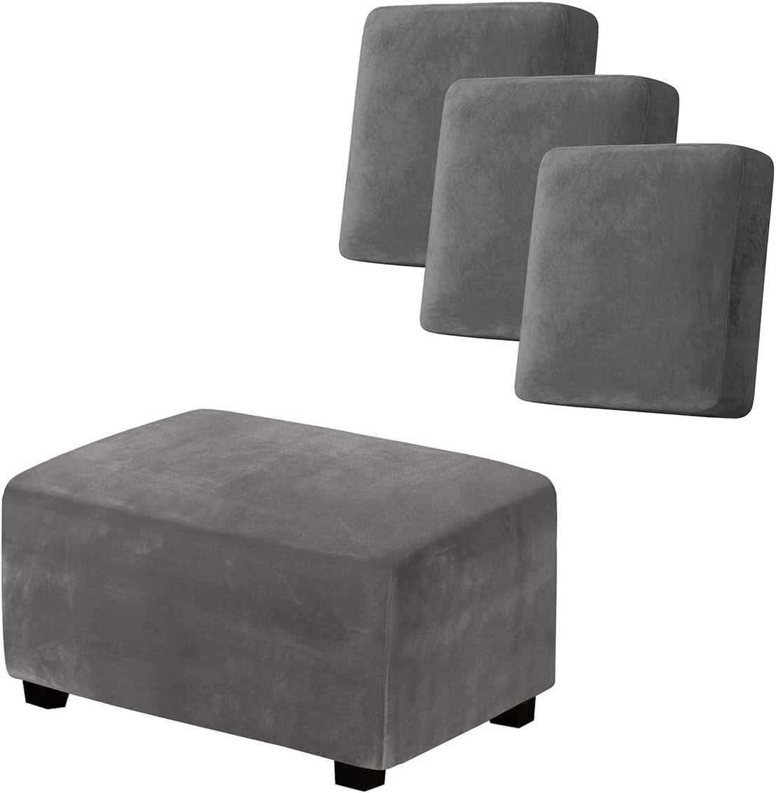 H.VERSAILTEX 3 Piece Sofa Cushion Covers Bundle Rectangle Ottoman Slipcover, Grey