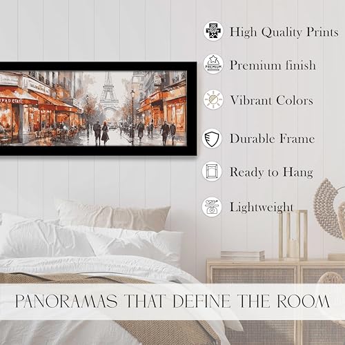Image of PAINTINGMANTRA Paris City Street with Eiffel Tower View Wall Art Framed Luxury Paintings for Home Decoration, Living room, Bedroom and Office Decoration (99x38 CM)