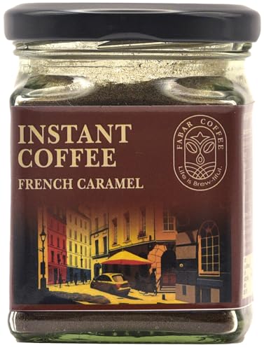 Fabar Coffee French Caramel Arabica Instant Coffee Powder | Rich, Strong & Smooth | Espresso, Latte, Cappucino & Dalgona | Hot & Cold Coffee | 50g Glass Jar