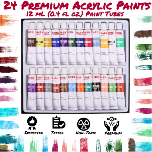 J Mark Canvas And Paint Set -39 Canvas Paint Set Includes 24 Acrylic Paints, 3 Canvas, Brushes, Wood Palette, Table Easel, Color Wheel, Spatula -Art Supplies For Beginners -Gift Or Date Night Activity #TOP4