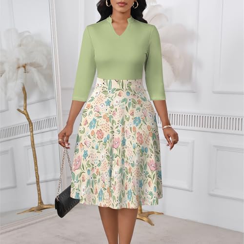 Image of PinkPatty Women's Casual A-line Midi Dresses 3 /4 Sleeve V Neck Fit and Flare Dress with Pockets