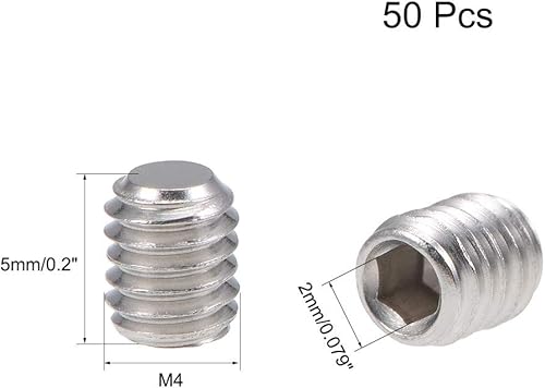 Miniatura 2 de uxcell 50 Uds M4x5mm interno Hex Socket Set Tornillos Grub Punta plana 304 Tornillo de acero inoxidable