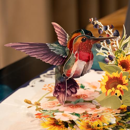 CUTPOPUP Birthday Card Pop Up, 3D Pop-up Greeting, Mother\'s Day, Birthday Card for Women (Hummingbird Sunflower)