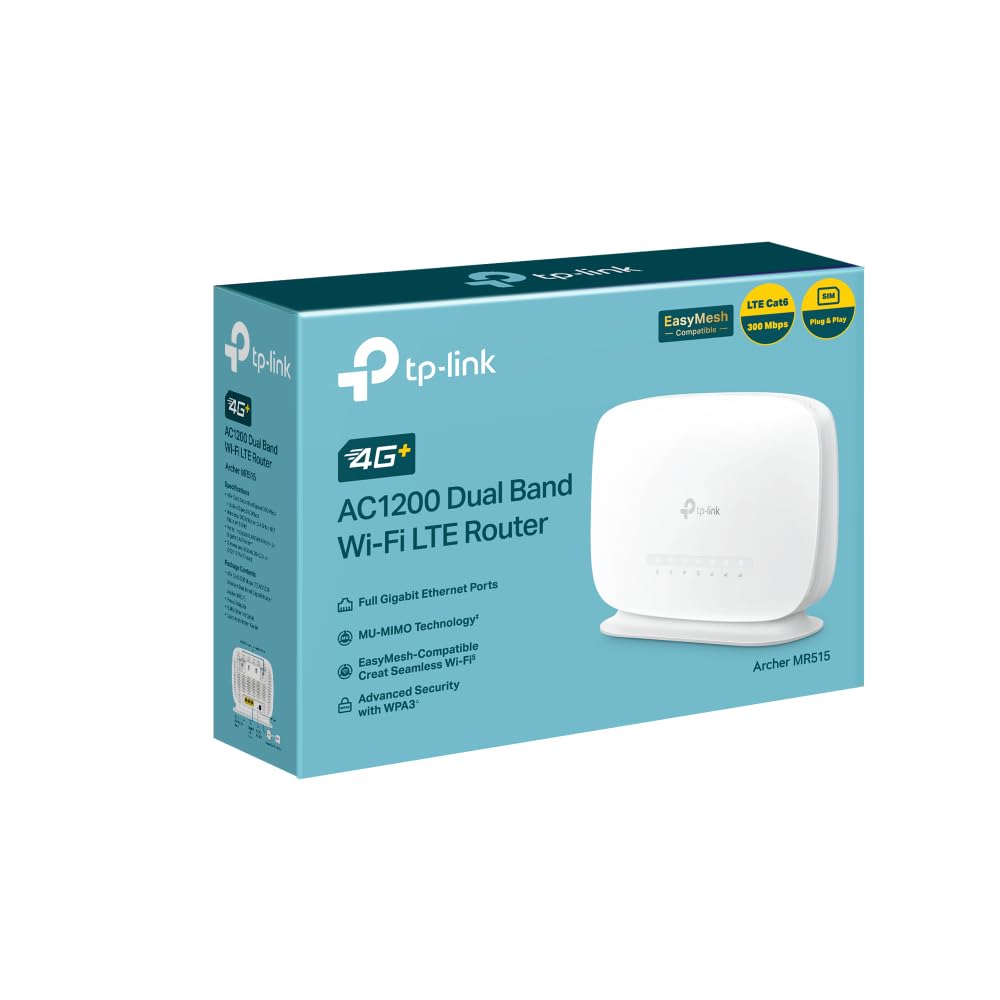 TP-Link Archer MR515 AC1200 4G+ Cat6 WiFi Router, Porta Gigabit con Slot SIM, WiFi Mobile, LTE Superveloce, Antenna Interna, MU-MIMO, Plug & Play