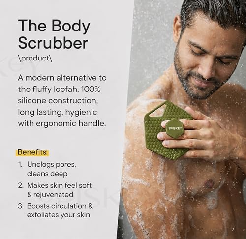 Image of Episkey Body Scrubber - Exfoliates & Deep Cleans - Silicone Shower & Bathroom Accessory with Bespoke Bristles and Ergonomic Handles (Army Green)