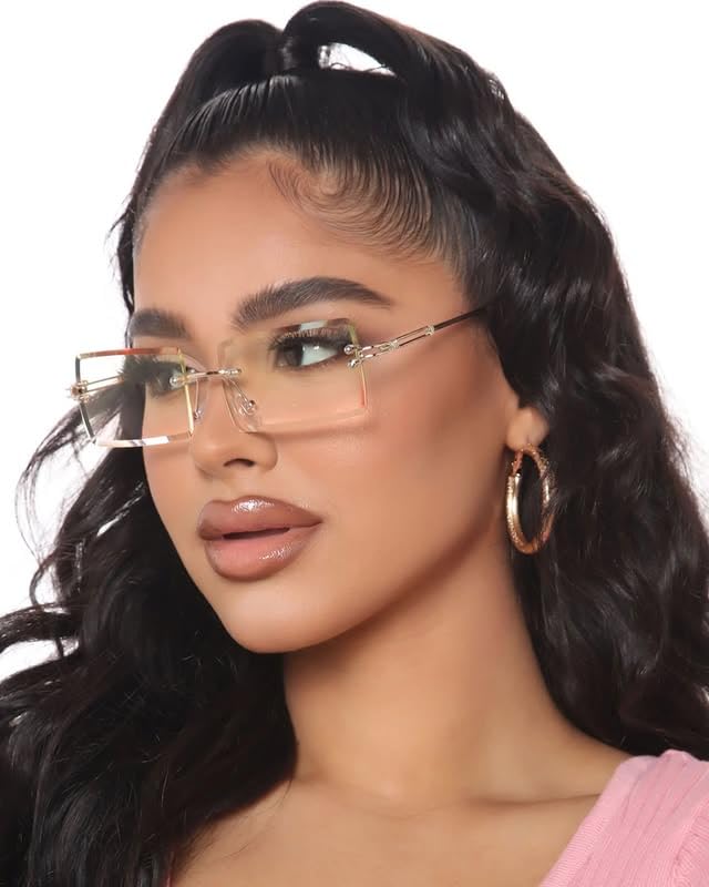 Rectangle Sunglasses for Women Men Rimless Square Shades Rave Glasses gafas de sol hombre3