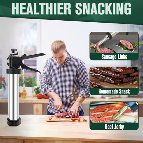 Beef Jerky Gun, Sausage Maker Gun, 2 Lb Large Capacity Meat Gun, Stainless Steel Jerky Cannon Jerky Shooter - Jerky Press Gun Kit with 5 Nozzles + 5 Brushes + 1 Meat Pusher