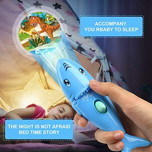 Shark Torch Projector, Flashlight Projector for Kids Children Projector Toys Sleep Story Projector for Slide Projector Toddler Fun Cognition Bedtime Education (Blue 1 x Flashlights)