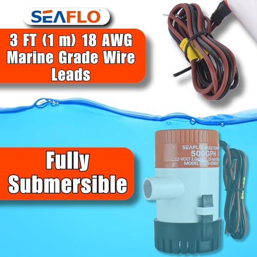 Image of SEAFLO 01 Series 500 GPH Bilge Pump - 12V, 3 /4 inch Outlet, Marine Submersible Pump with Anti-Airlock Protection, CE & Rohs Certified, 4-Year Warranty | Reliable for Boats and Marine Applications