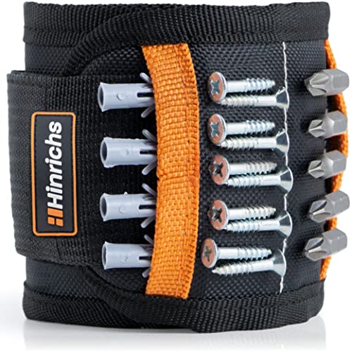 Hinrichs Muñequera Imantada incl. Accesorios de Rosca de 37 Piezas – Pulsera Magnetica Herramientas - 40 x 9 cm - incl. 2 Zonas Magnéticas Integradas - Regalos Originales para Hombre