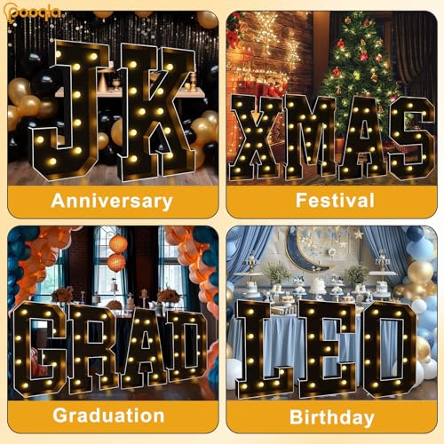 Image of Pooqla 3FT Marquee Light Up Letters, Black Large Letter R Party Decorations | LED Marquee Letters 3 Feet Tall, Black Giant Mosaic Letters Gift for Boys Men Birthday Anniversary Wedding Decoration