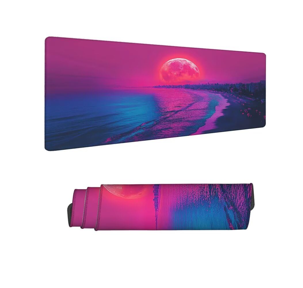 Viola Tappetino Mouse XXL 1000x500x3mm, Gaming Tappetino Mouse Tramonto Mousepad con Base in Impermeabile Gomma Antiscivolo per Tastiera Computer Ufficio Idea Regalo Festa del Papà e Compleanno X-988