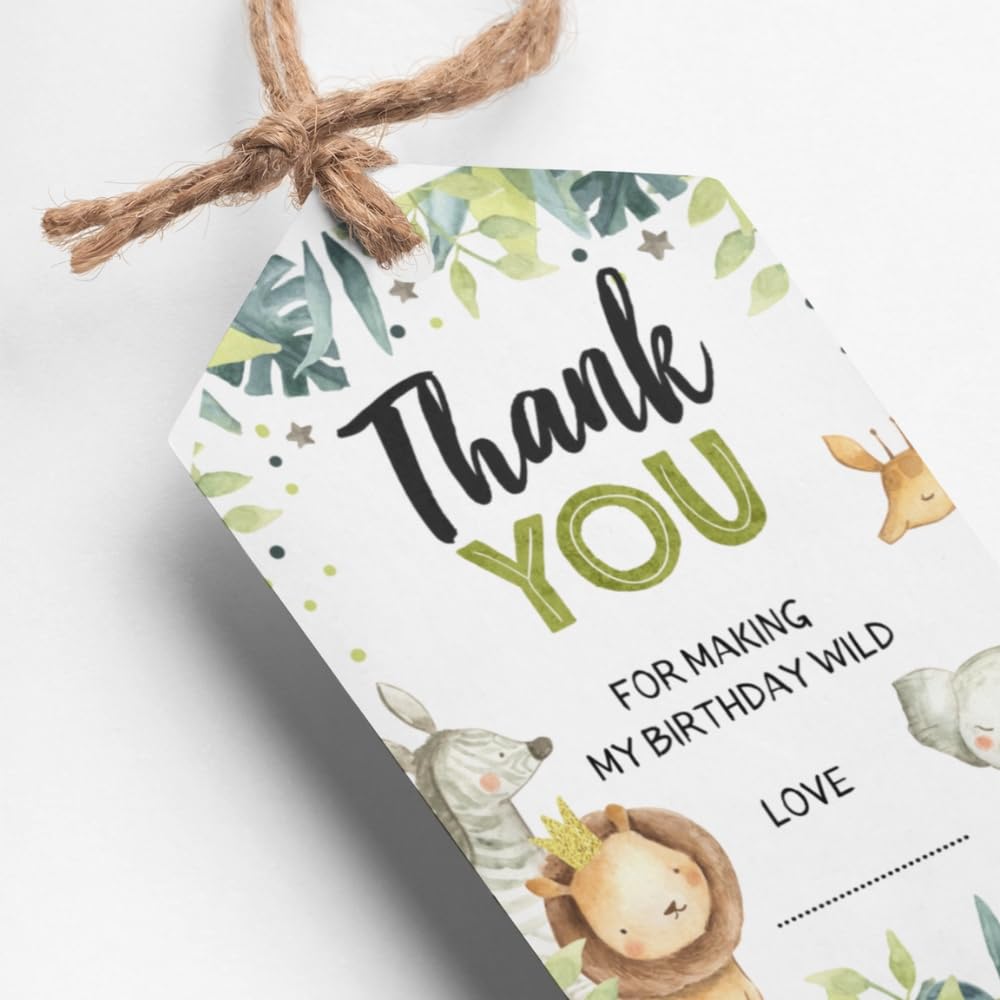 Jungle Theme Thank You Cards/Tags – 30 Pcs, 2 x 3.5 Inches, 250 GSM Multicolour Cardstock – Perfect for Kids’ Birthday Parties, Return Gifts, Baby Showers, and Jungle-Themed Events-image-21
