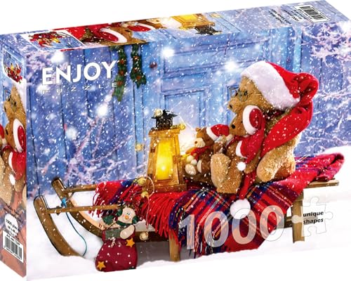Puzzle 1000 pièces pour Adultes - Noël avec de Mignons Ours en Peluche du père Noël | Finition Mate antireflet | Puzzle Amusant et exigeant | 68 x 48 cm | Cadeau Original | Enjoy