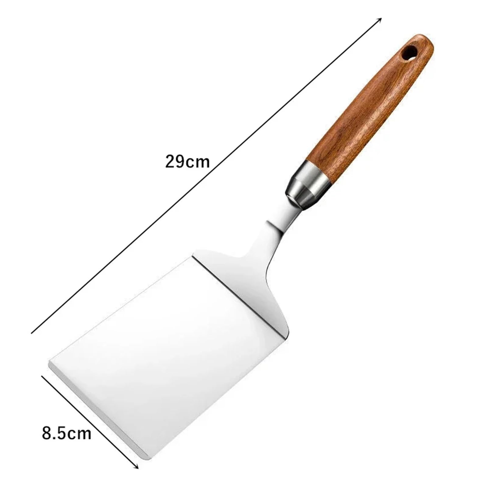 Steakwender mit quadratischem Kopf aus Edelstahl, Pfannenwender, Schaber, Küchenutensil Holz(2pcs)