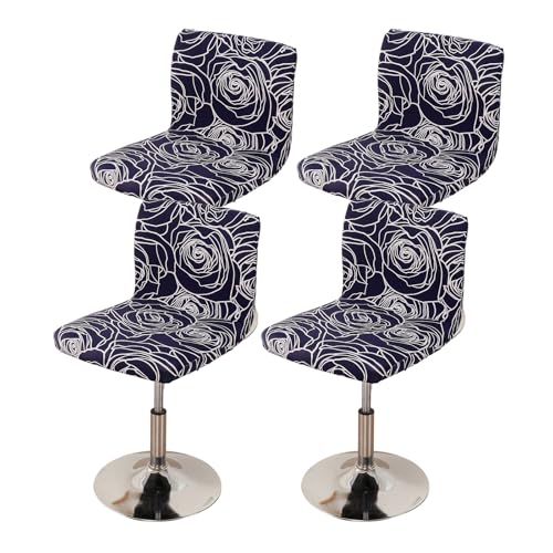 Image of FUANGUI Bar Stool Covers Set of 4, Stretch Bar Stool Chair Cover Slipcovers, Floral Print Counter Stool Bar Chair Covers for Kitchen Pub Dining Room (Rose Navy Blue)