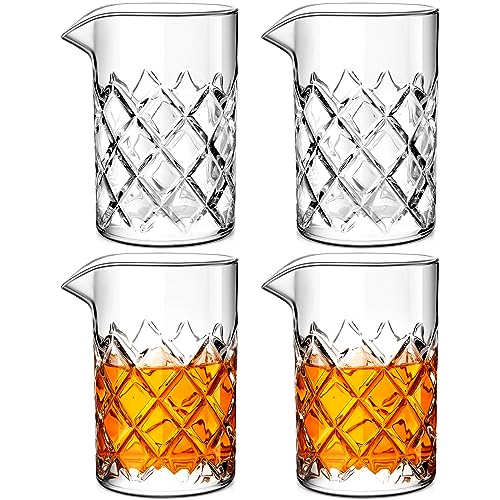 Comparison: Best Cocktail Mixing Glasses 10 Dandat Cocktail Mixing Glass Crystal Stirring Glass Thick Bottom Seamless Cocktail Pitcher for Home Bartender Bar Whiskey Martini Drink Shaker Accessories (4 Pcs,17 oz)