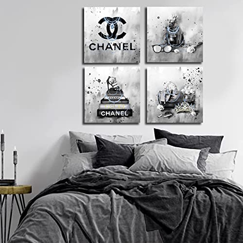 Image of Meetdeceny Bedroom Wall Decor - Black And White Wall Art Fashion Handbag Room Decor for Teen Girls - Perfume Wall Art for Living Room - Canvas Prints Pictures - 20 inchx 20 inch x 4 Piece