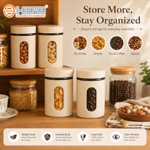 Image of E-COSMOS 1000 ml Plastic Kitchen Storage Container Pack of 2 - Airtight Oval Container with Clear Window for Snacks, Tea, Coffee & Dry Fruits (Multicolor) (Pack Of 2, 1000, Milliliters)