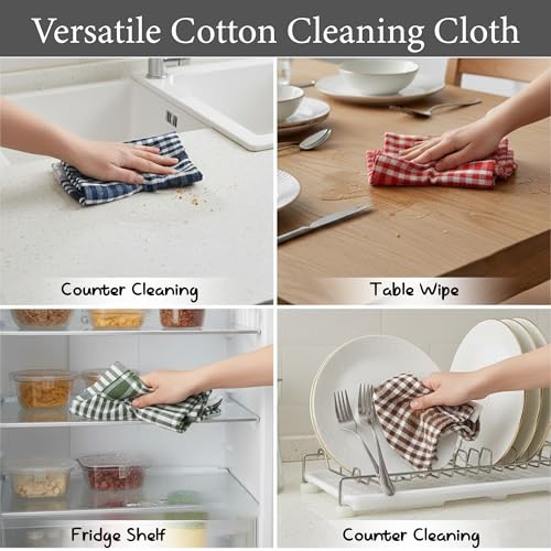 Image of GLUN Cotton Cleaning Cloths - 6 Pcs Multipurpose Kitchen Napkins 17x17 Inch, Reusable Dish Towels, Tea Towels & Table Wipes for Home & Office