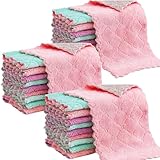 Reusable Microfiber Kitchen Cleaning Cloths – Super Absorbent, Quick-Drying Dish Towels for Kitchen Car Furniture Bowl Tea. 10.6" x 6.3" Coral Velvet Dishcloths Lint-Free Machine Washable 24 Pack Rags
