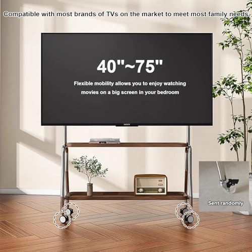 TV móvil para Pantallas de 40 a 75 Pulgadas de hasta 110 Libras, Soporte de TV rodante con Ruedas, Ideal para Dormitorio, Sala de Estar, Exteriores, Espacios pequeños (Negro)