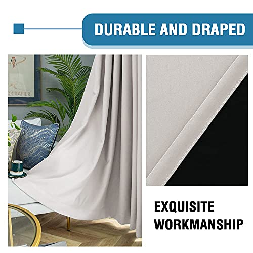 100% Blackout Curtains For Bedroom Thermal Insulated Blackout Curtains 96 Inch Length Heat And Full Light Blocking Curtains Window Drapes For Living Room With Black Liner 2 Panels Set, Pumice Stone #TOP5