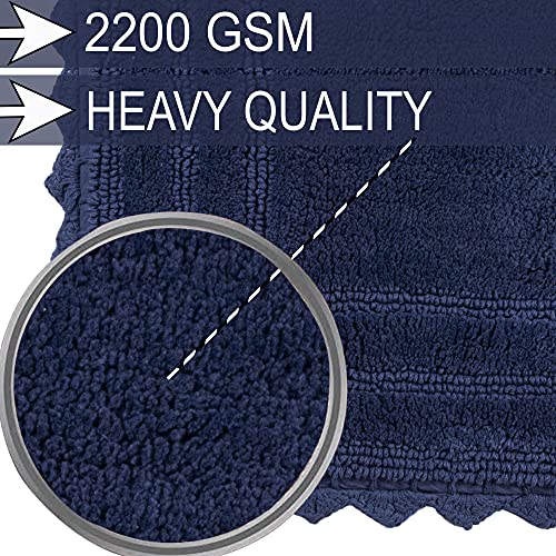 Rich&Pride Bathroom Rugs Sets 2 Piece - Luxury Thick Reversible Cotton Bath Mat Ultra Soft Plush Bathroom Rug - Water Absorbent Non-Slip Bathroom Floor Mats (Navy - Rectangle- 17X24/17X24) #TOP3