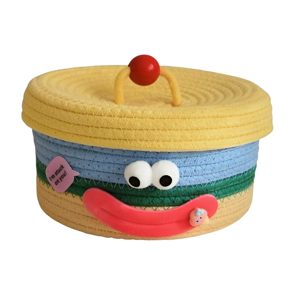 CTRLZS Desktop Storage Basket with Lid Woven Snack Storage Box Coffee Table Living Room Woolen Toys Storage Basket B