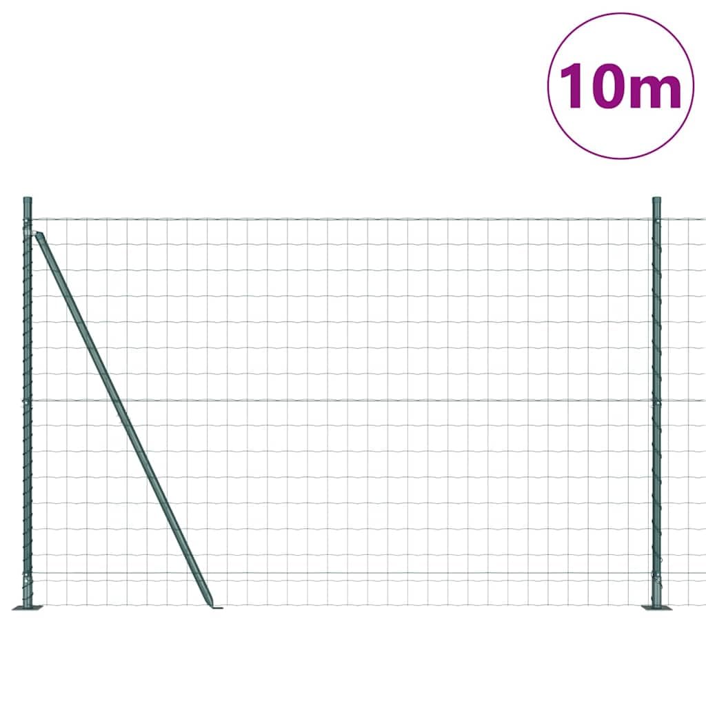 Eurovalla Set 10 m x 1,6 m verde – Valla de malla de alambre de acero con postes y alambre tensor – Juego completo de valla de jardín para delimitación de parcelas y recintos