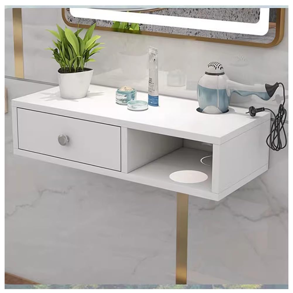 Estación de peluquería montada en la pared con cajón y soportes para secador de pelo, solución de almacenamiento para equipos de belleza organizados
