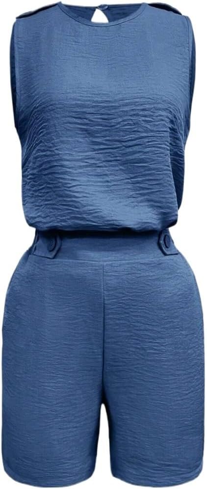 Women's Sleeveless Top And Slant Pocket Shorts 2-Piece Set Casual Summer Outfit