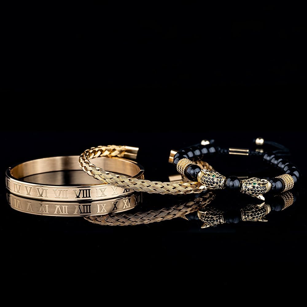 Luxury Roman Royal Crown Charm Men's bracelet Stainless Steel Geometry Pulseiras Men Open Adjustable Bracelets Couple Jewelry Gift