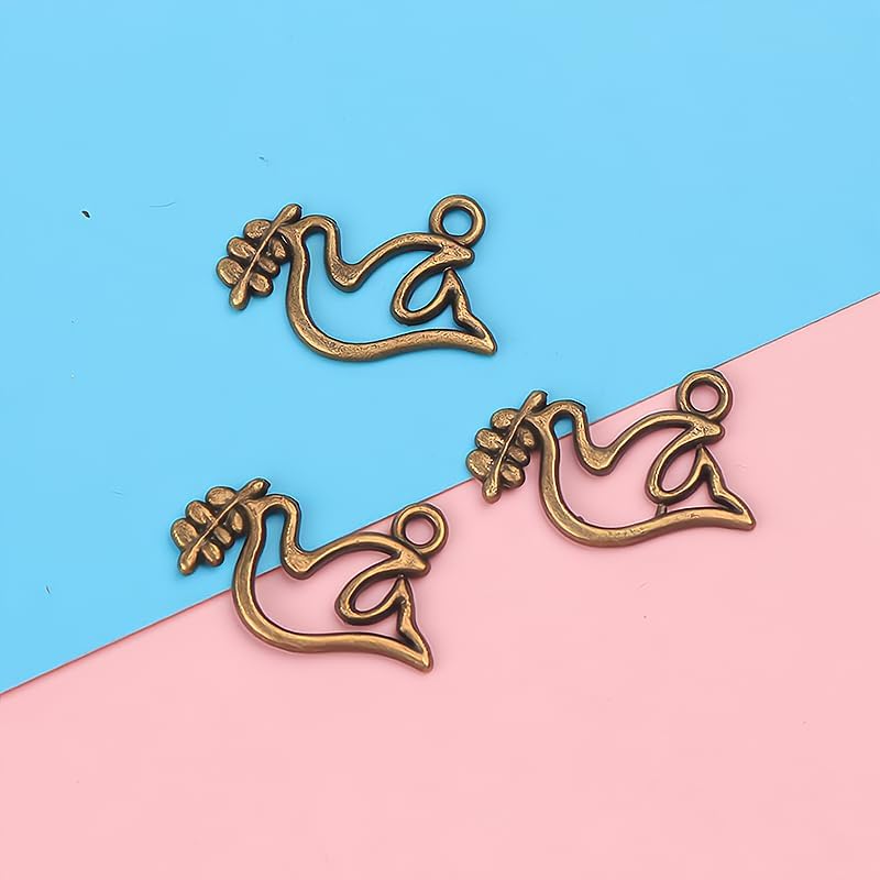 Miniatura 5 de 100 dijes de paloma de la paz, paloma de la paz, colgantes antiguos tibetanos de tono plateado para hacer bricolaje, accesorios hechos a mano, 0.512