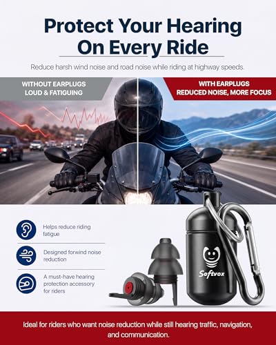Image of Motorcycle Ear Plugs for Wind Noise Reduction, 2 Filter Options Reusable Motorcycle Accessories, Soft Comfortable Hearing Protection Earplugs for Motorbike, Touring, Racing, Riding - 25dB Biker Gifts