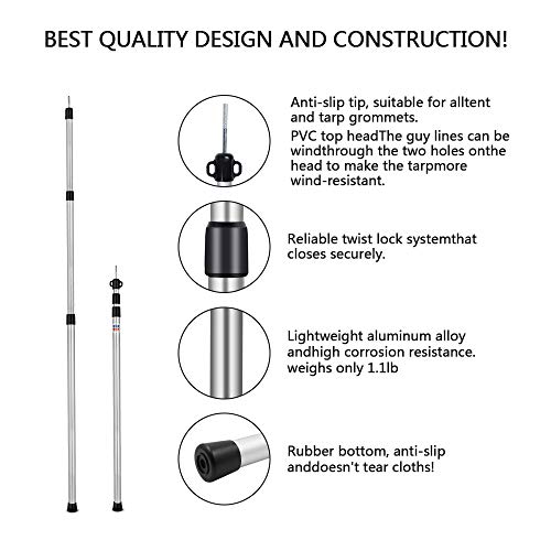 Weanas Adjustable Tarp Poles Set of 2 Telescoping Aluminum Rods for Tent Fly and Tarps, Lightweight Replacement Tent Poles for Camping, Backpacking, Hiking (Sliver, Pack of 2) - Thumbnail 7