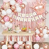 Rose Gold Birthday Party Decorations Set with Birthday Banner, Confetti Balloons, Foil Birthday Back